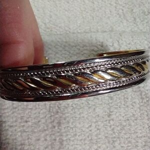 Silvertone goldtone two tone cuff bracelet